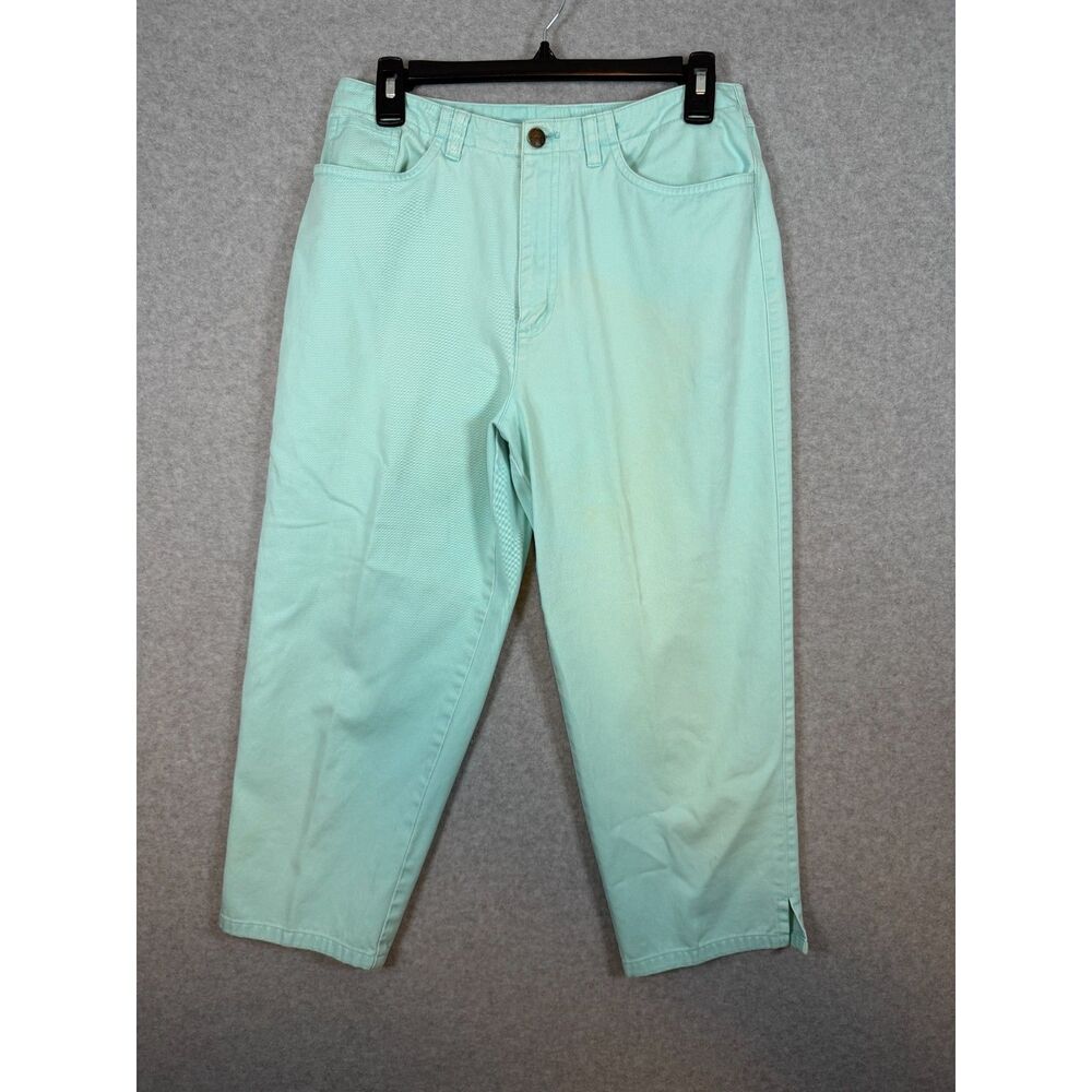 Vintage Talbots Petites Womenโs 10 Aqua Cotton Cropped Capri Pants 3831